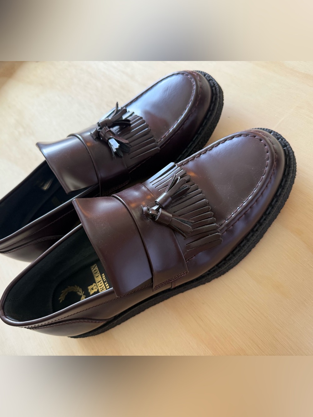 Fred Perry Men's Tassel Loafers in Burgundy Brown George Cox collaboration - Picture 5 of 9